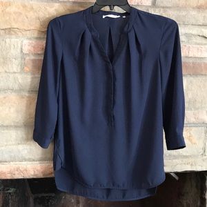 Violet & Claire Navy Semi-Sheer Blouse V-Neck